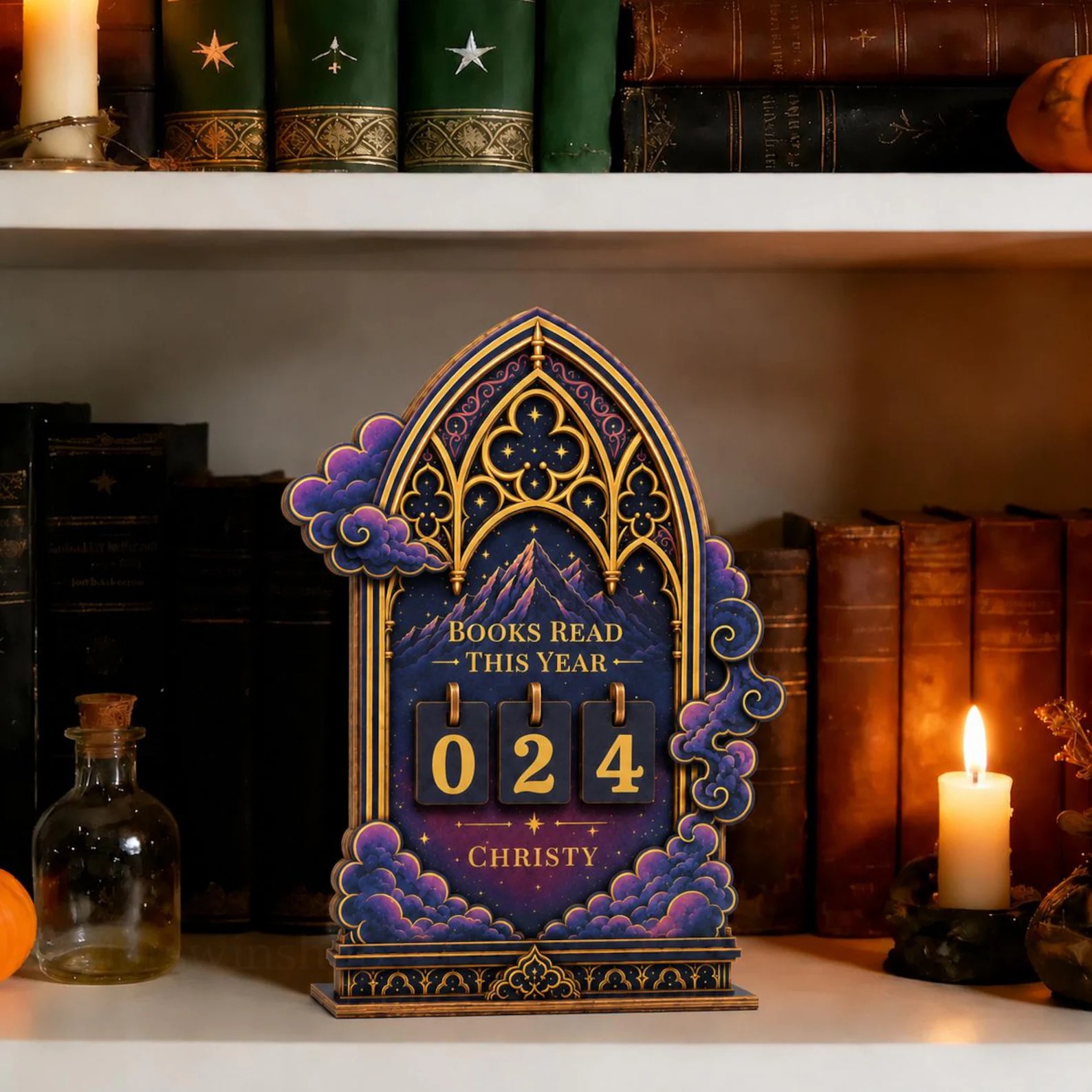 Personalized Gothic Book Tracker, Books Read This Year Counter, Dark Academia Reading Decor for Book Lovers
