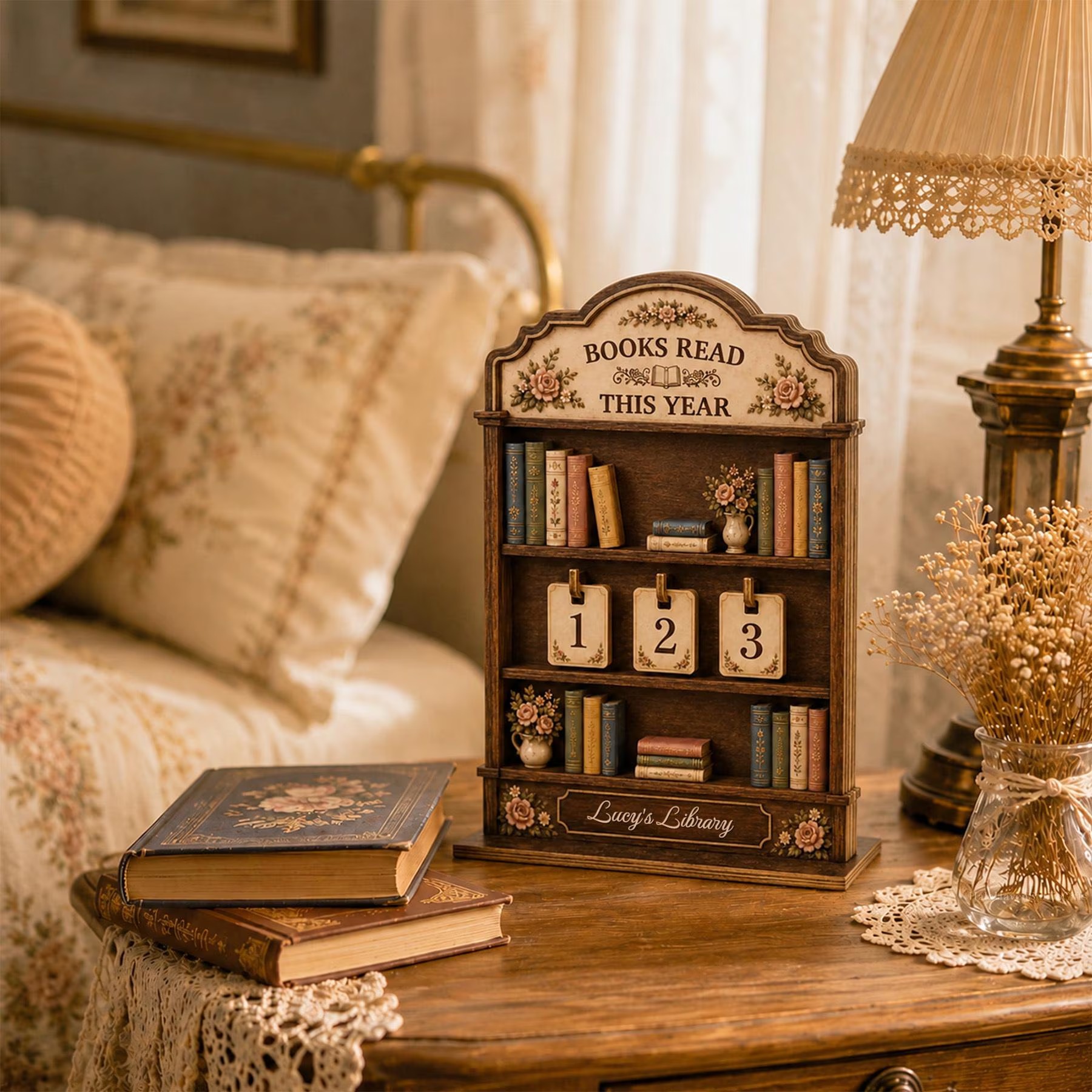 Personalized Wooden Book Tracker, Books Read This Year Counter, Custom Reading Nook Decor