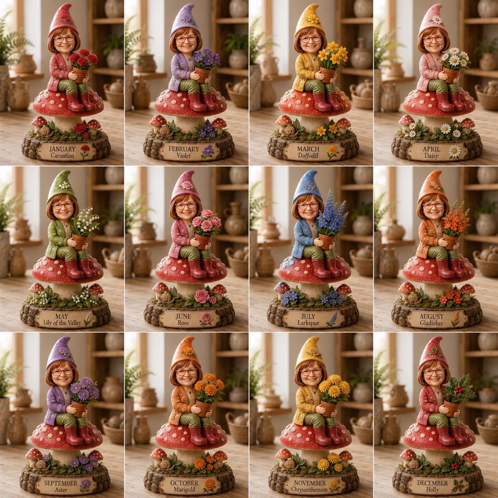 Personalized Daffodil Gnome Figurine, Custom Photo & Name Garden Keepsake, Flower Lover Gift