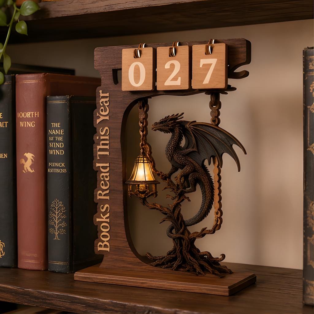 Personalized Dragon Book Tracker, Custom Fantasy Reading Counter, Books Read This Year Display, Book Lover Gift