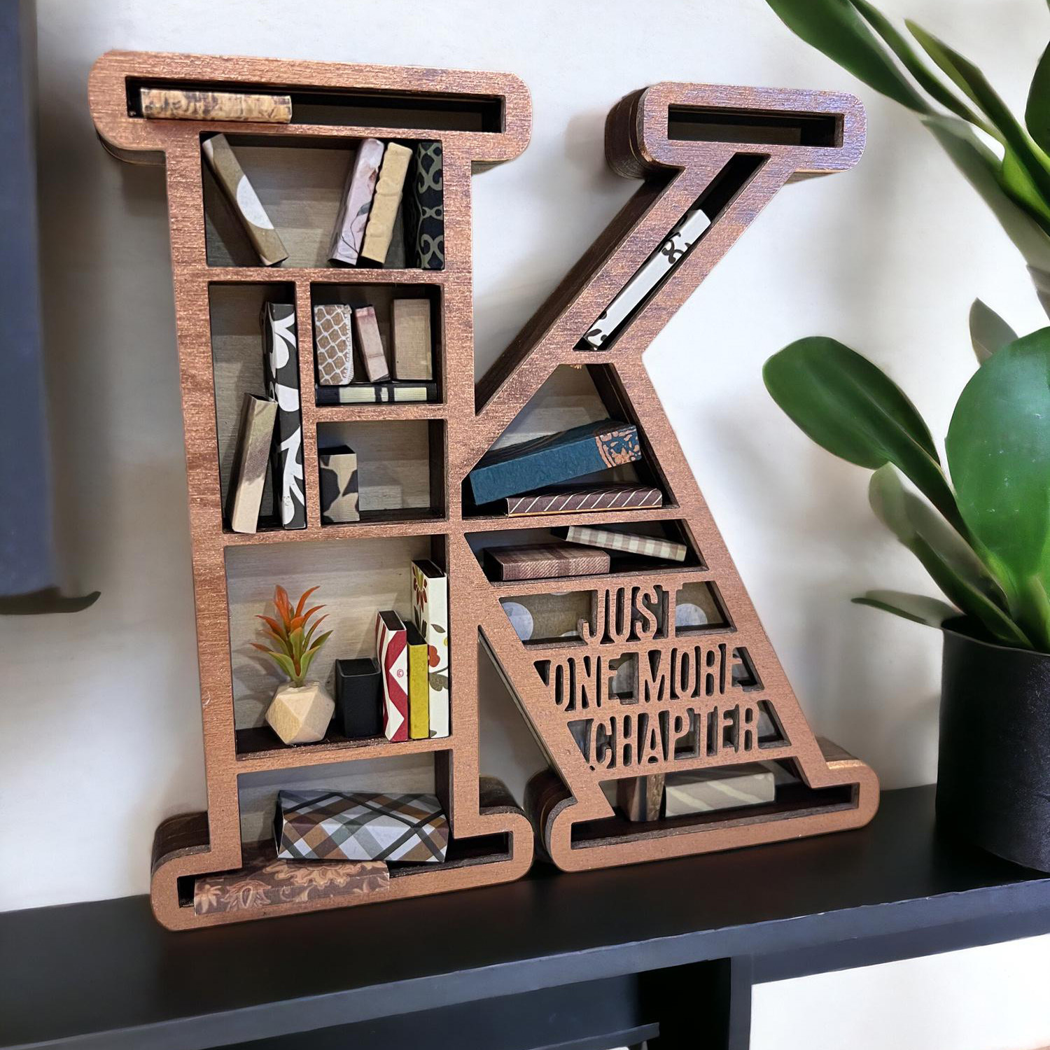 Personalized Initial Miniature Bookshelf, Custom Book Nook Decor for Book Lovers