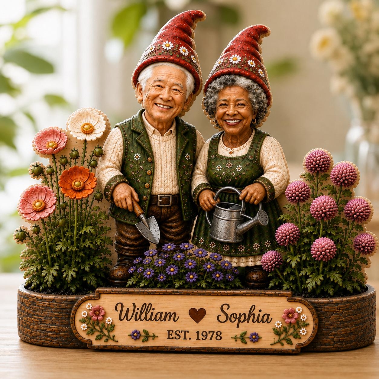 [Copy]Personalized Garden Gnome Couple Wooden Block, Custom Name Garden Decor, Anniversary Gift for Couples, Grandma and Grandpa Gift