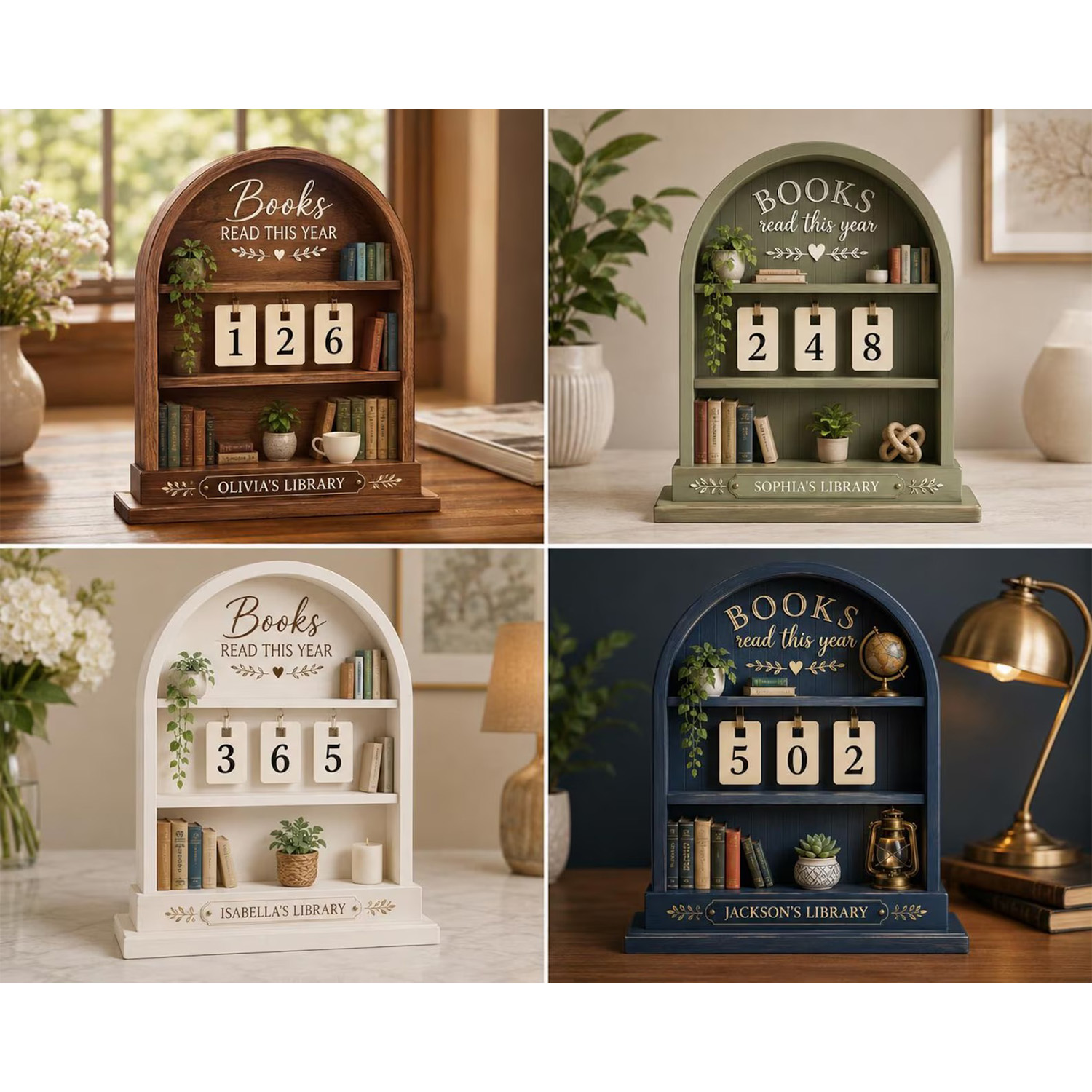 Personalized Wooden Book Tracker, Books Read This Year Counter, Arched Reading Nook Decor