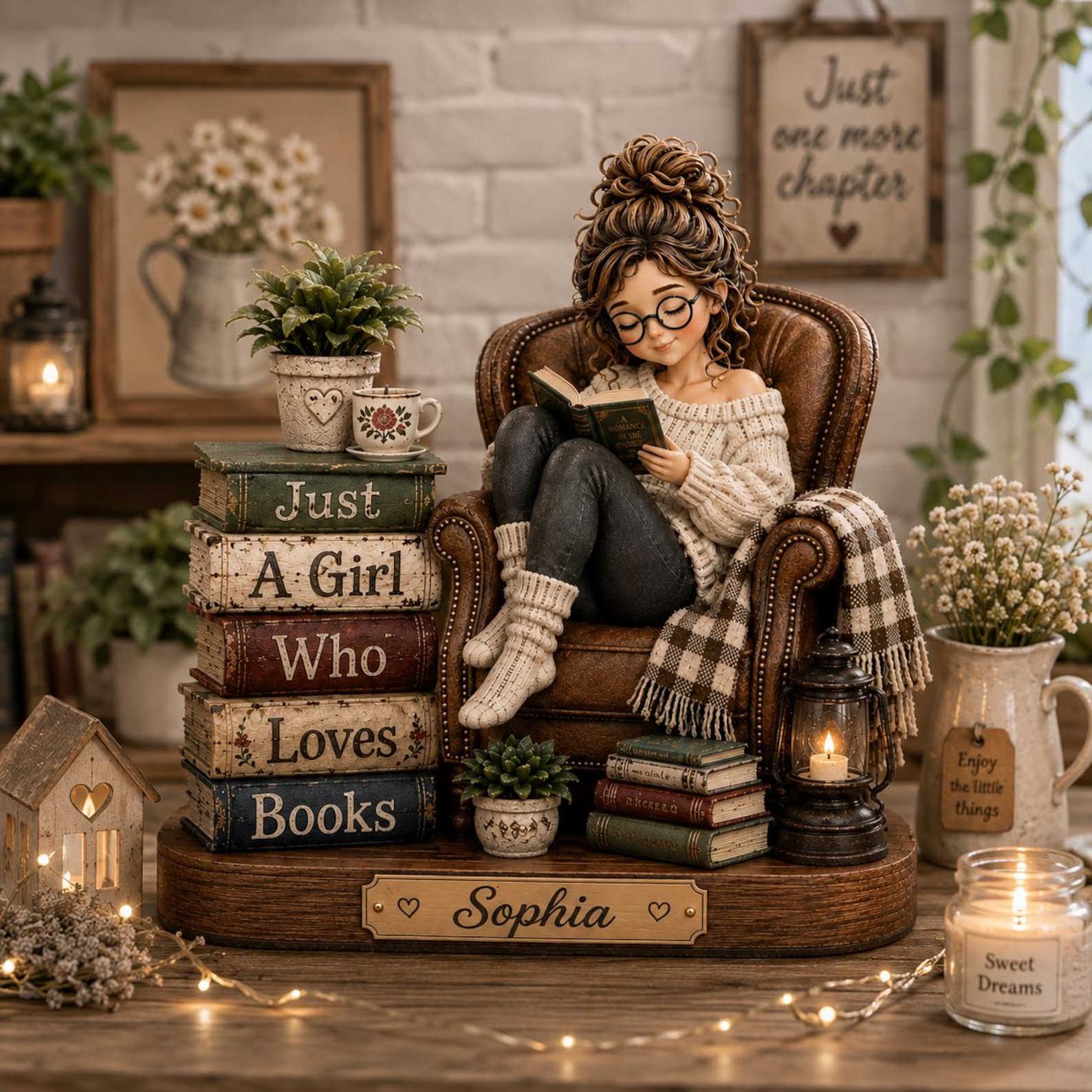 Personalized Book Lover Figurine, Custom Name Reading Girl Decor