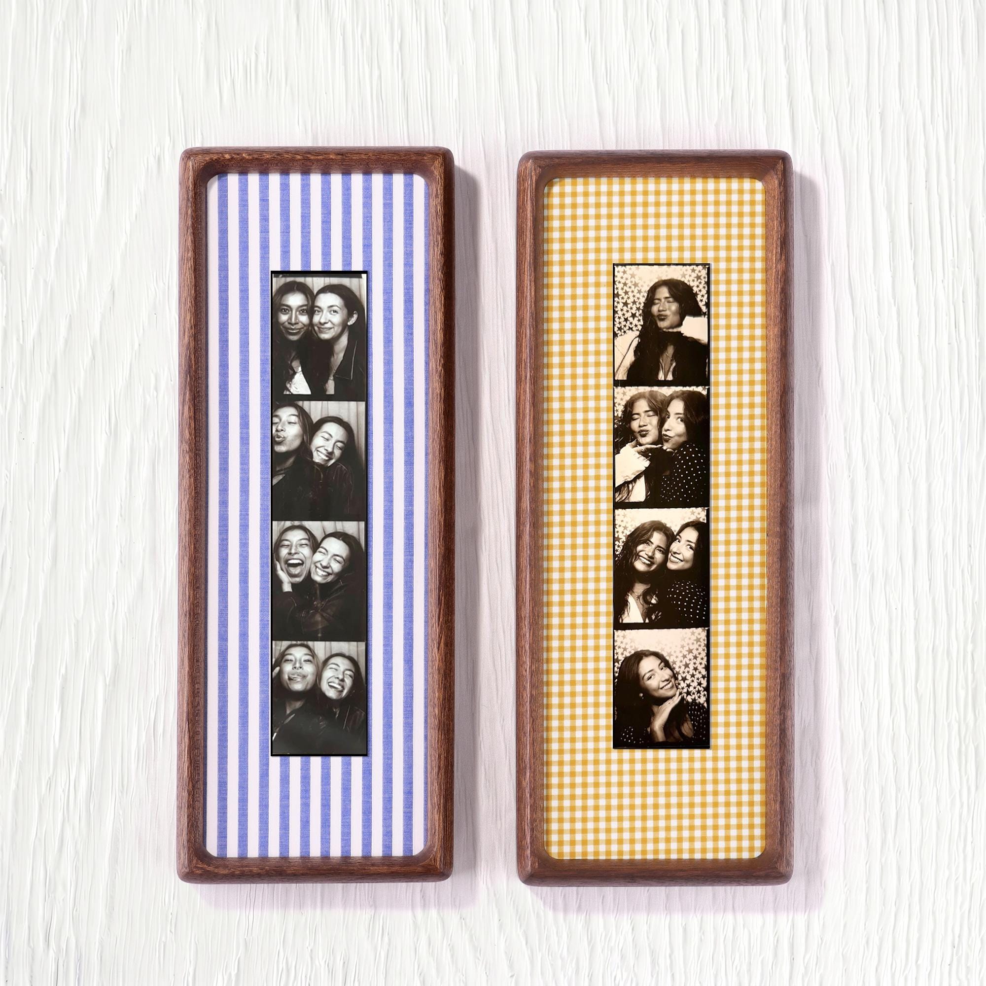 Personalized Photo Strip Frame, Fabric Mat Solid Wood Frame, Optional Photo Print