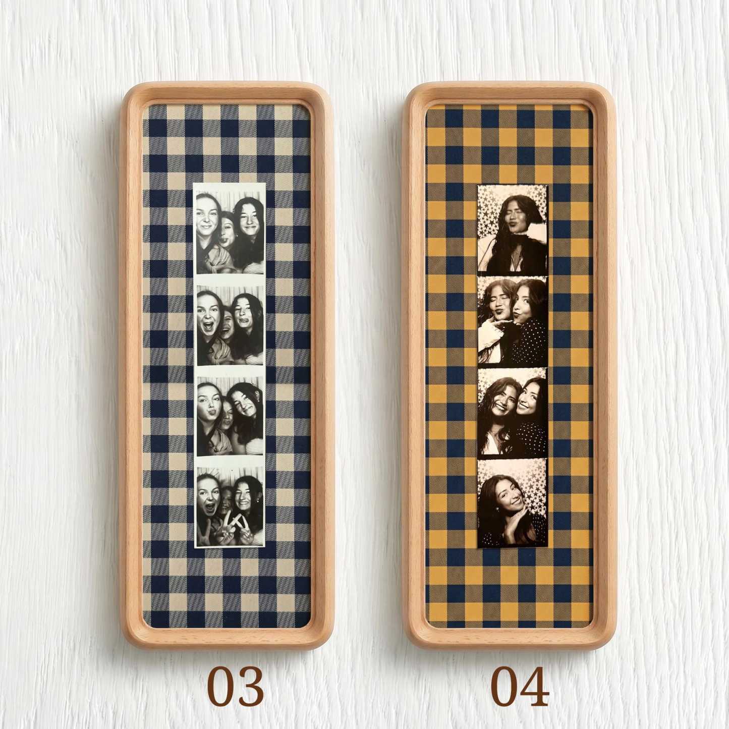Personalized Photo Strip Frame, Fabric Mat Solid Wood Frame, Optional Photo Print
