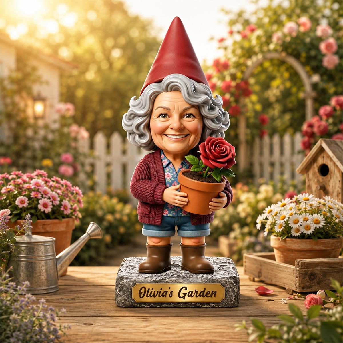 [Copy]Personalized Daffodil Gnome Figurine, Custom Photo & Name Garden Keepsake, Flower Lover Gift