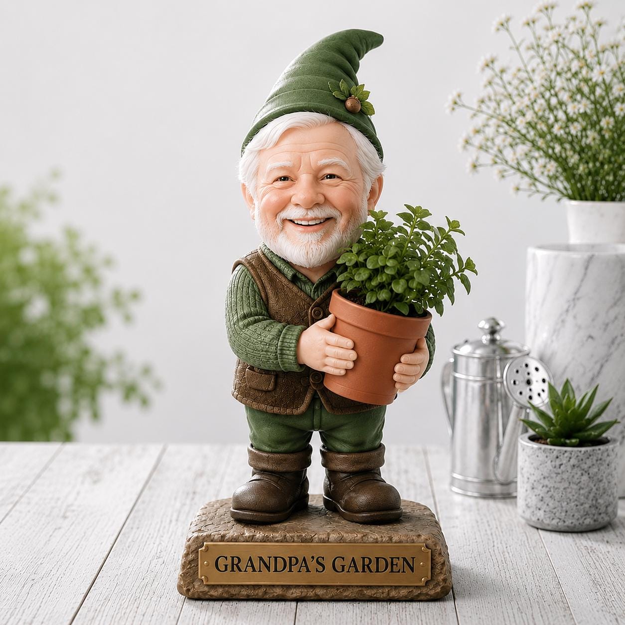 Personalized Grandpa Gnome Wooden Block, Custom Photo Garden Decor, Unique Grandpa Gift