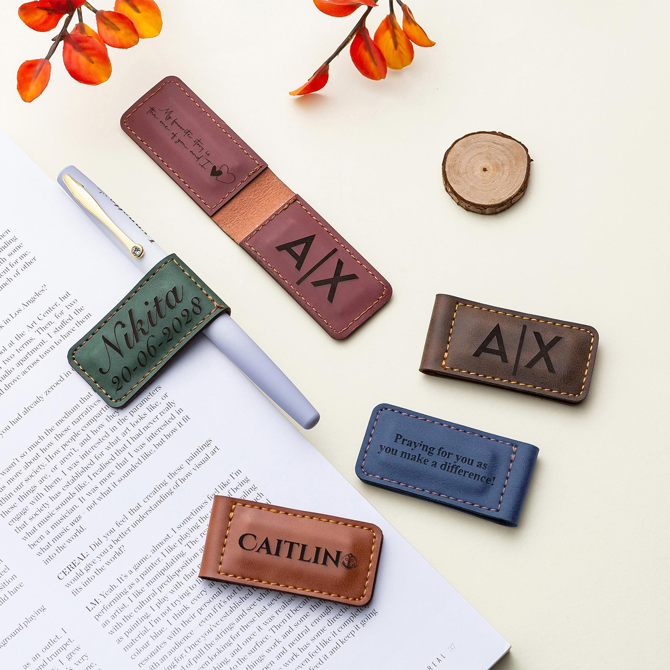 [Copy]Personalized Magnetic Leather Bookmark with Pen Holder, Custom Engraved Bookmark, Gift for Book Lovers, Readers, Teachers & Writers