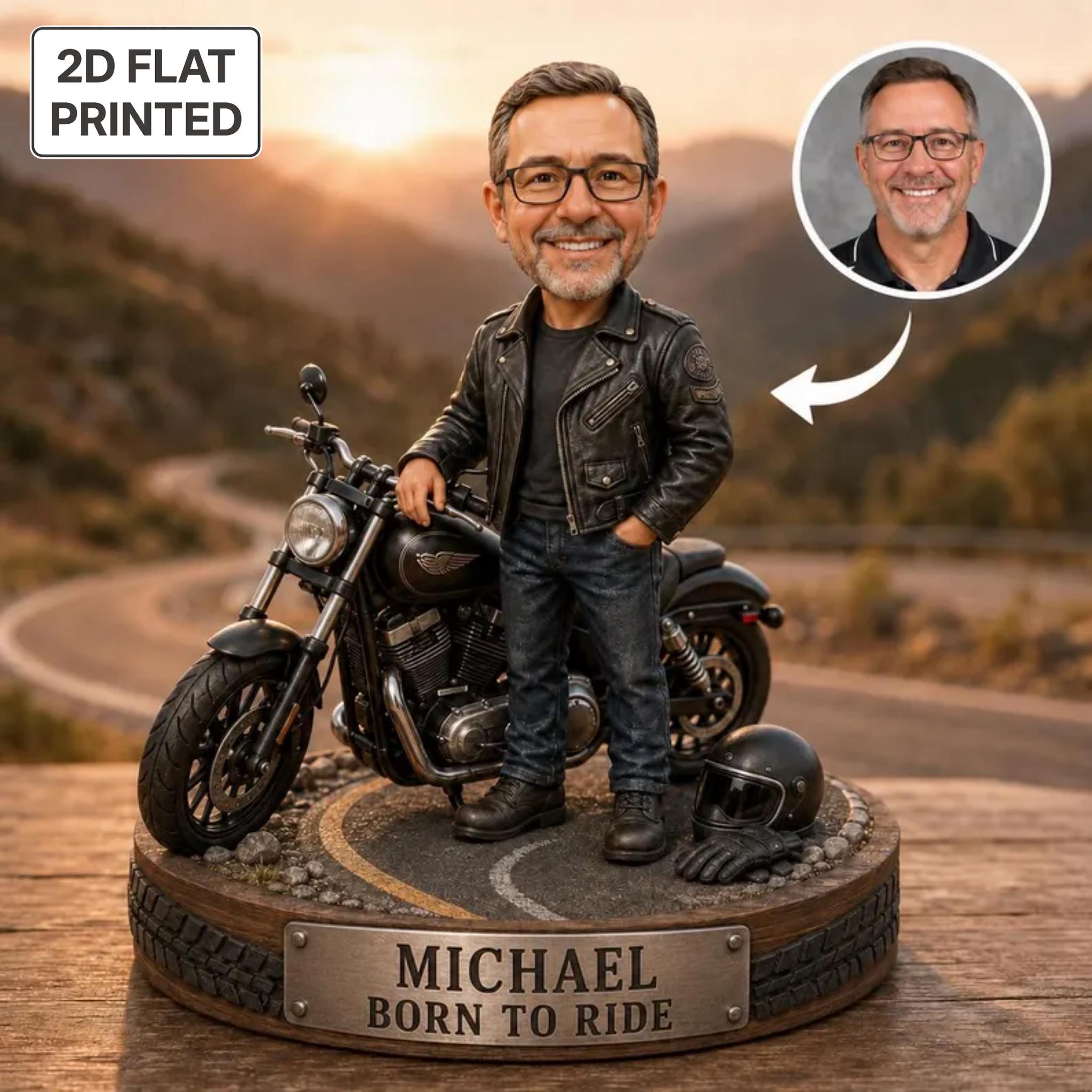 Personalized motorcycle wooden block with 2D printed artwork