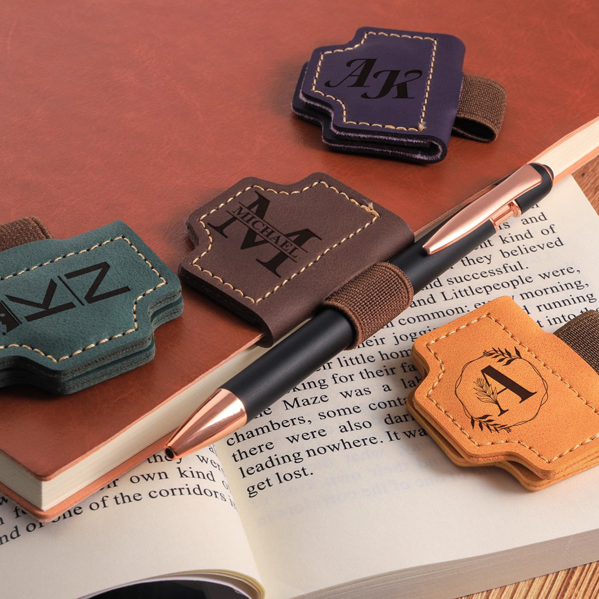 Personalized Leather Magnetic Bookmark with Pen Holder, Custom Engraved Bookmark, Gift for Book Lovers