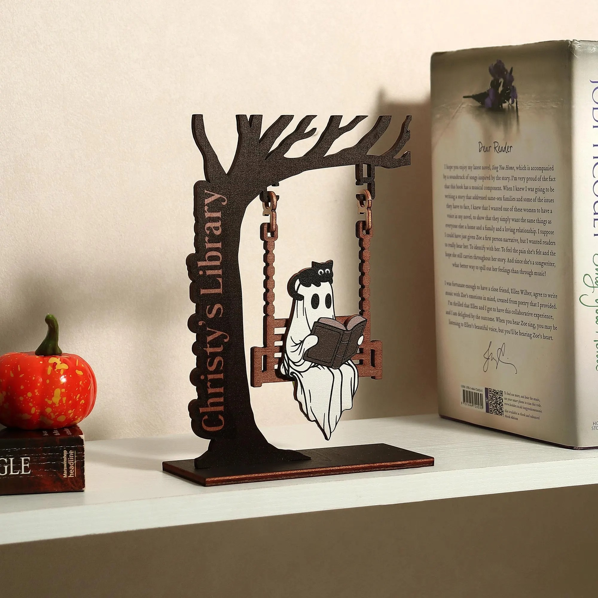 Personalized Ghost Swing Decor, Custom Halloween Library Sign, Adopt a Ghost Reading Nook Decor, Book Lover Gift