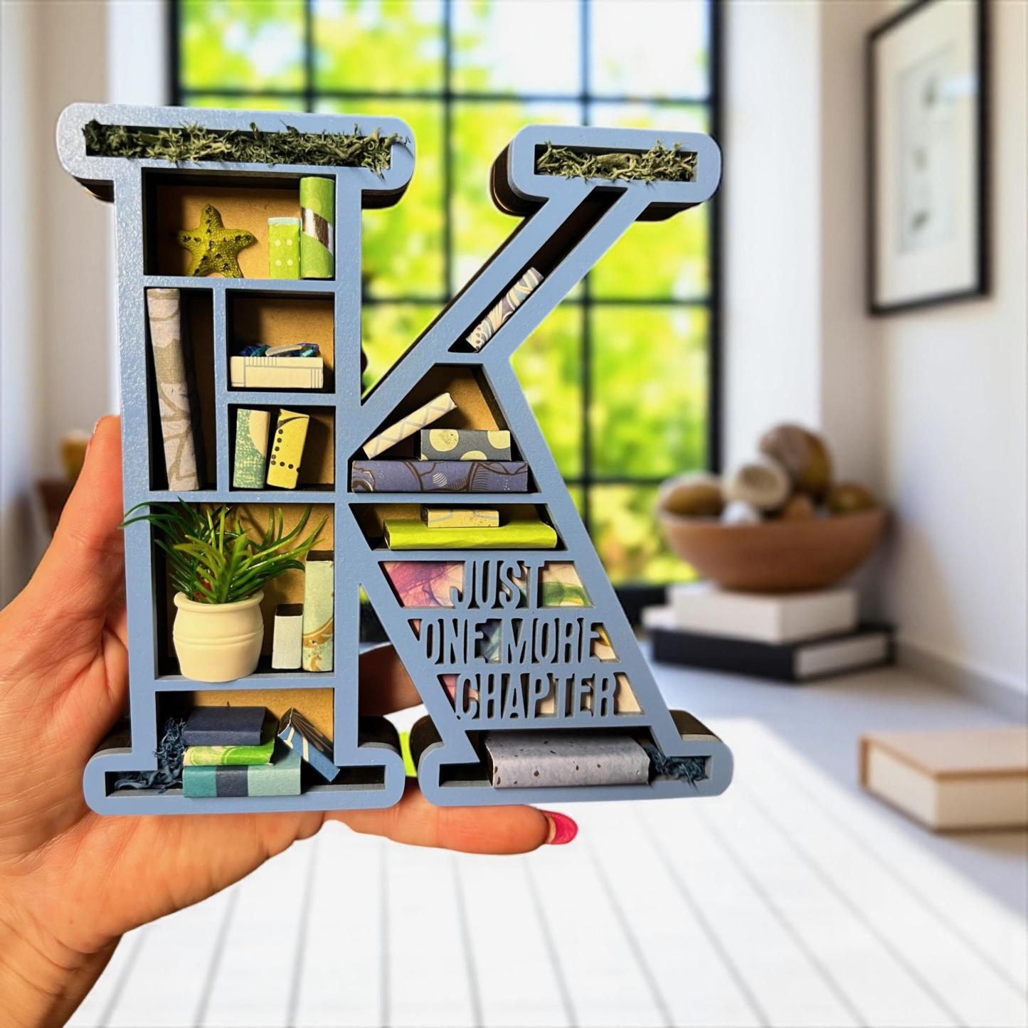 Personalized Initial Miniature Bookshelf, Custom Book Nook Decor for Book Lovers