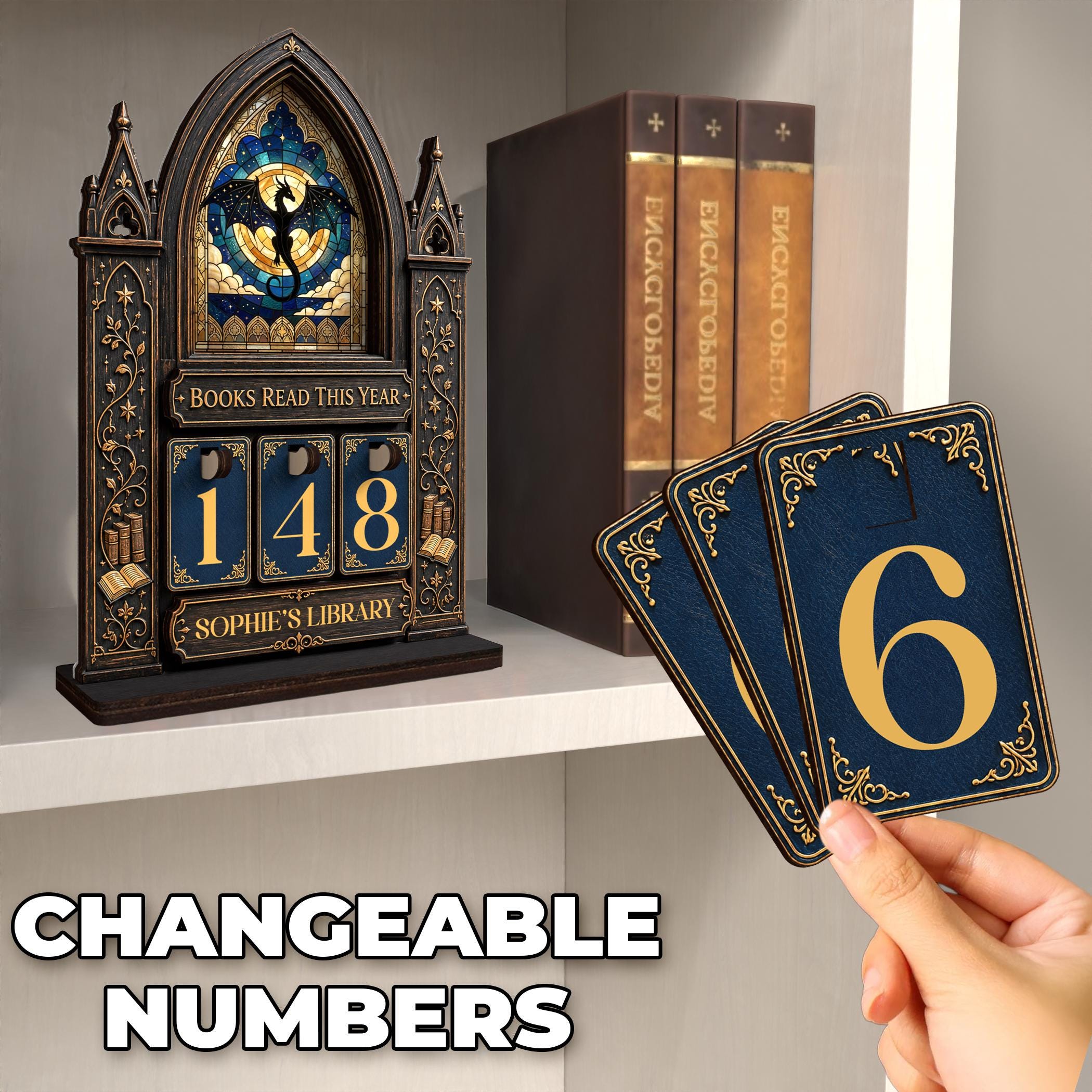 Personalized Fantasy Book Tracker, Wooden Books Read This Year Counter, Custom Bookshelf Decor for Book Lovers