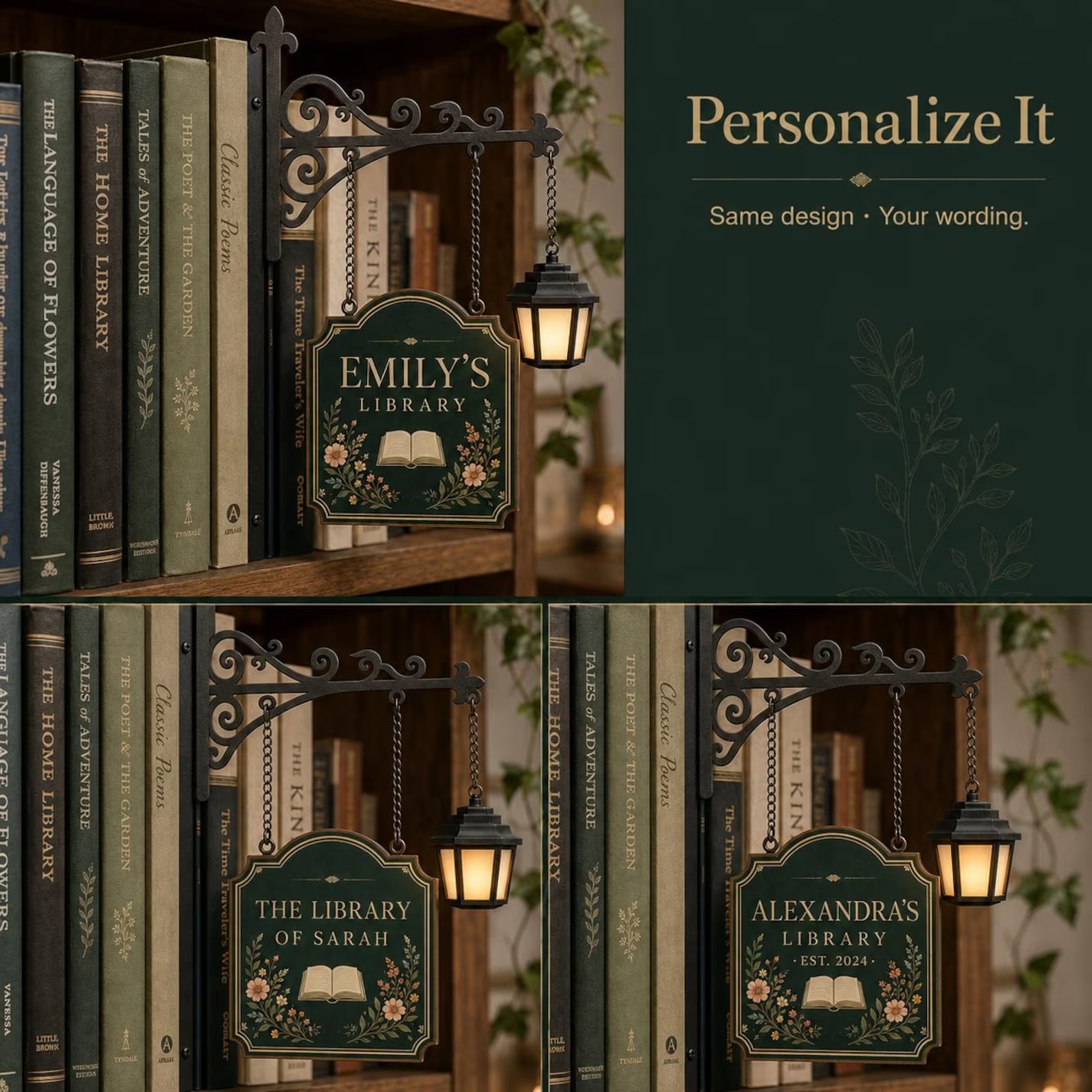 Personalized Bookshelf Sign with LED Light for Book Lovers and Cozy Reading Nooks