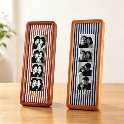 Personalized Couple Photo Strip Frame, Custom Wooden Picture Frame, Romantic Anniversary Gift