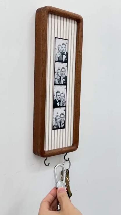 Personalized Photo Booth Strip Frame with Fabric Mat & Key Hooks