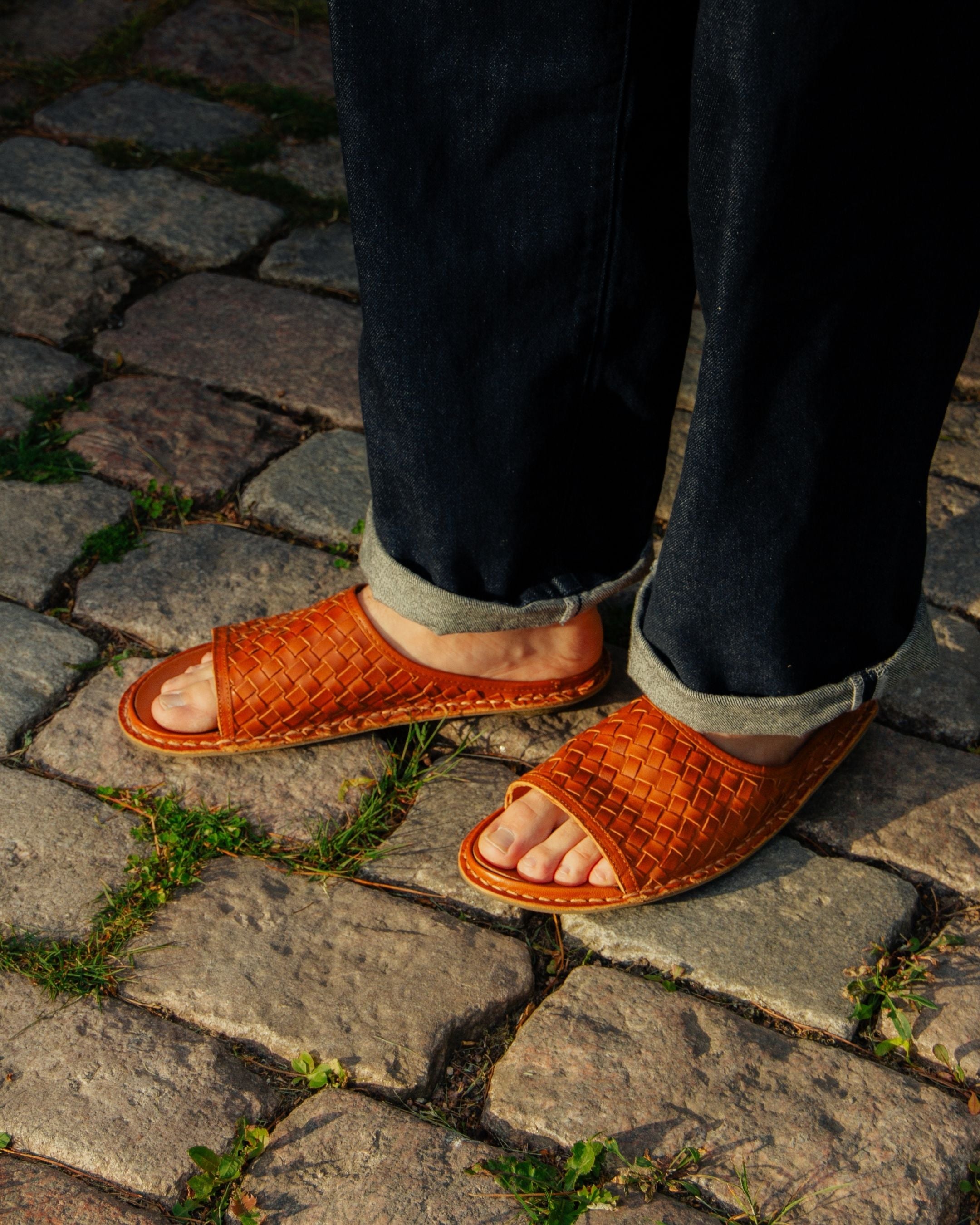  Woven Leather Cognac Brown