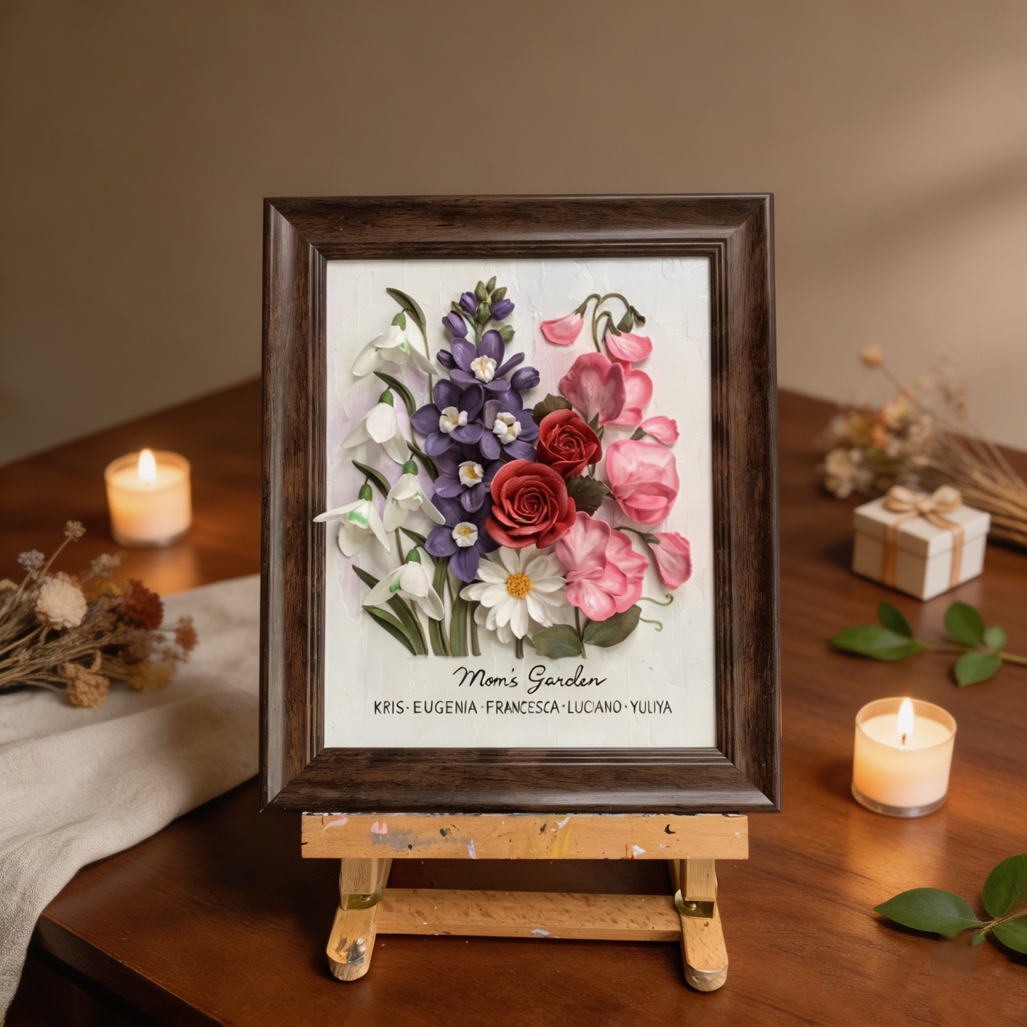 Personalized Birth Flower Gift for Mom, Handmade Clay Bouquet