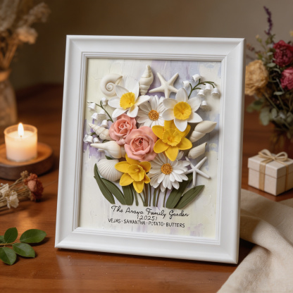 Custom Birth Month Flower Bouquet, 3D Clay Family Garden Art, Personalized Gift for Her