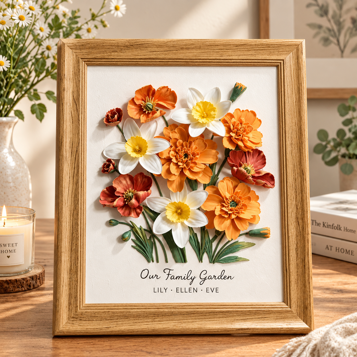 🌸 Custom Family Birth Flower Bouquet, Handmade 3D Clay Garden Art, Personalized Birthday & Christmas Gift 