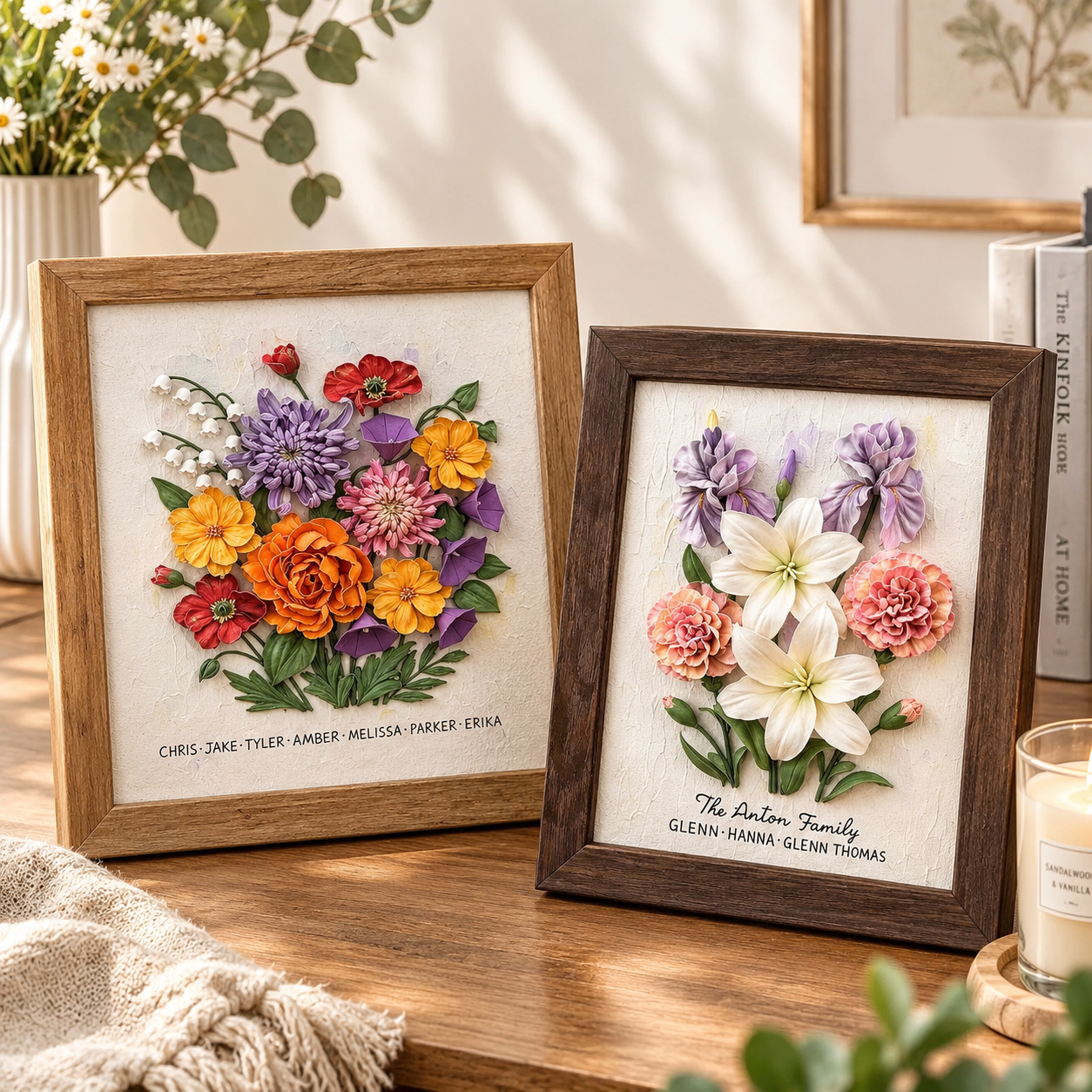 Personalized Family Garden Art, Handmade Clay Flowers Gift for Grandparents