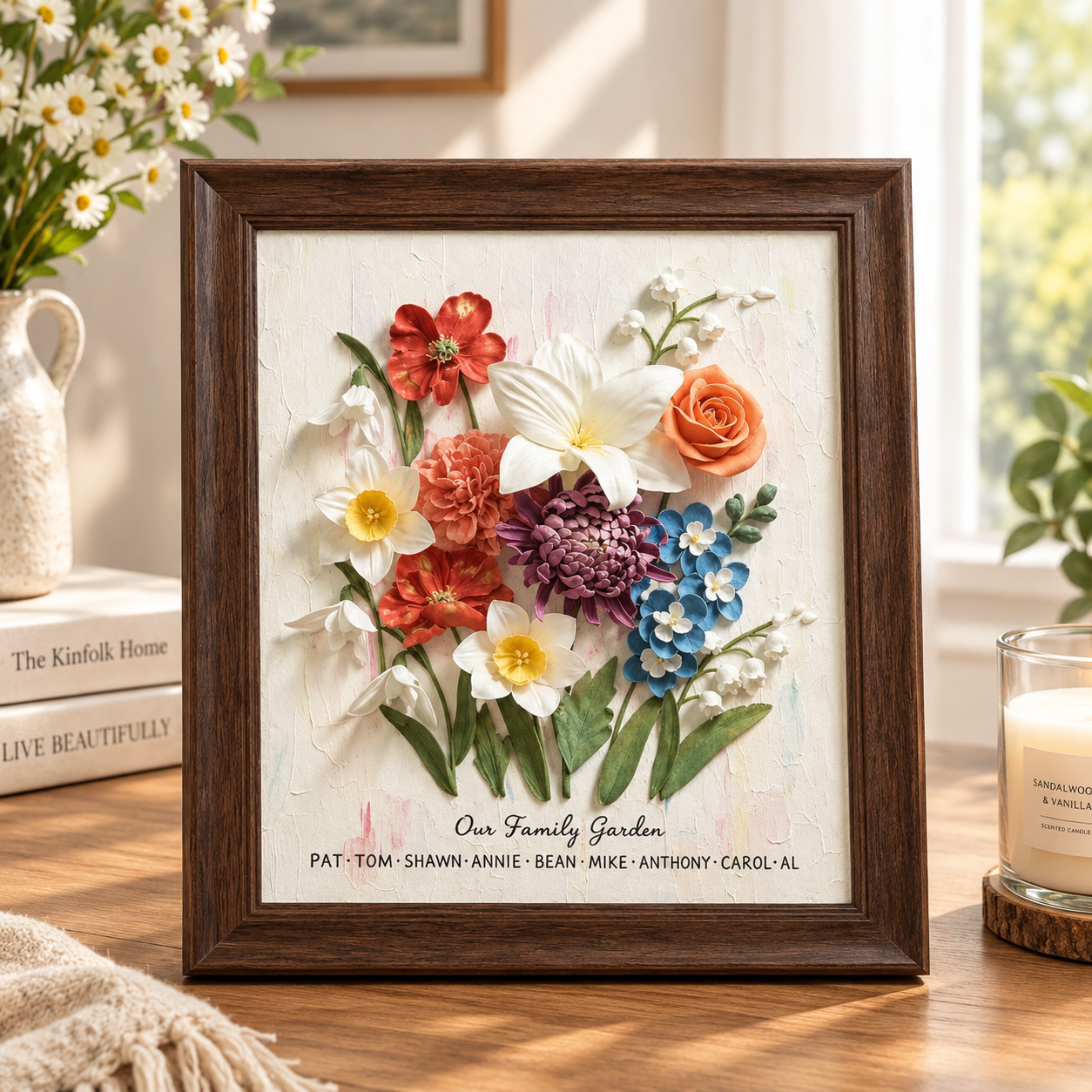  🌸 Personalized Birth Month Flower Bouquet, Custom 3D Clay Family Garden Art, Thoughtful Christmas Gift for Mom, Wife & Her, Unique Wall Decor
