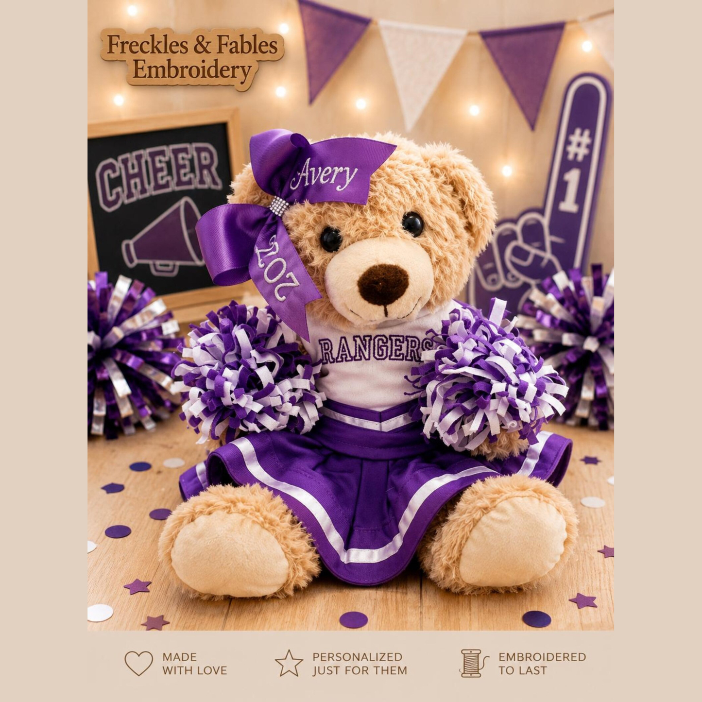 Personalized Cheer Bear Gift – Custom Embroidered Uniform & Bow, Team Spirit Stuffed Animal, Cheerleader Keepsake for Girls, Teammates & Coaches