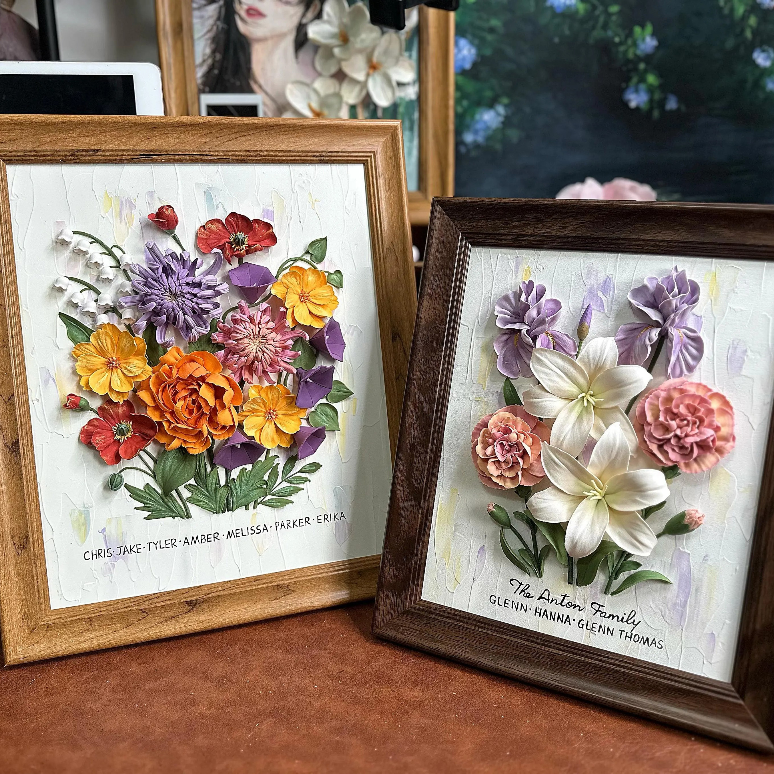 Personalized Birth Flower Gift for Mom, Handmade Clay Bouquet