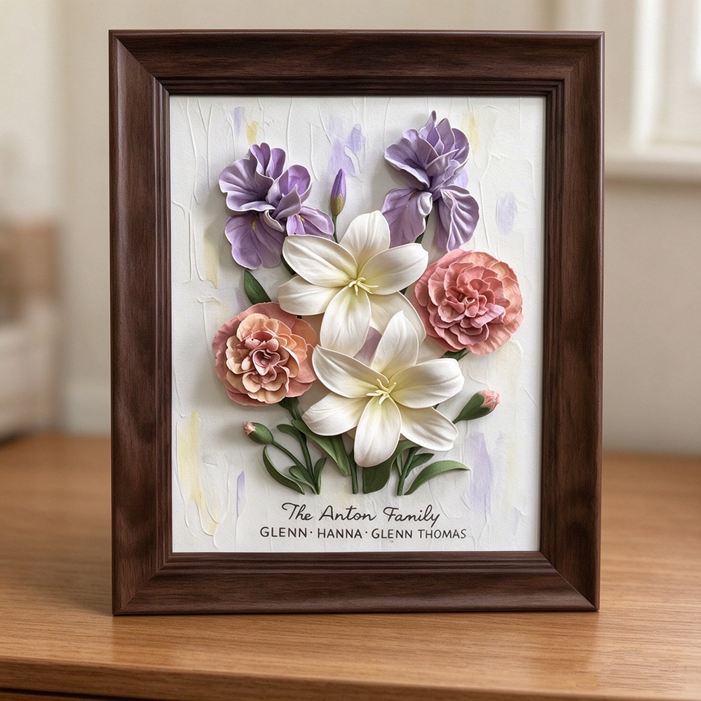 Custom Birth Month Flower Bouquet, Personalized 3D Clay Family Garden Keepsake, Meaningful Gift for Her