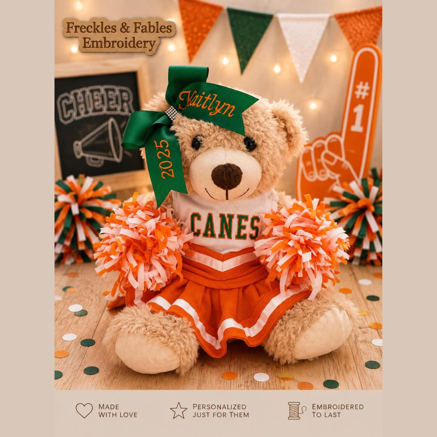 Personalized Cheer Bear Gift – Custom Embroidered Uniform & Bow, Team Spirit Stuffed Animal, Cheerleader Keepsake for Girls, Teammates & Coaches