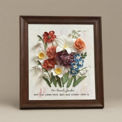 Personalized Family Flower Bouquet Decor, Handcrafted 3D Clay Birth Month Art, Custom Framed Wall Hanging for Home & Office