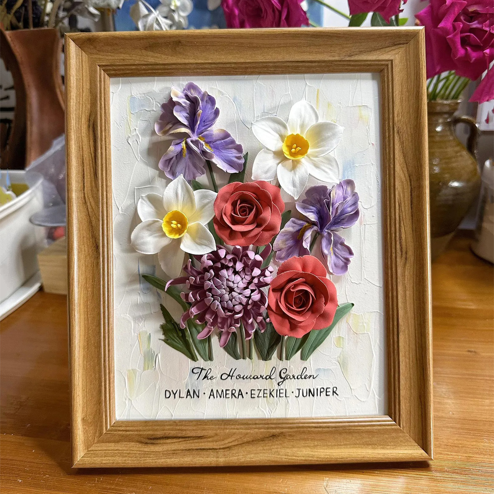 🌸 Custom Family Birth Flower Bouquet, Handmade 3D Clay Garden Art, Personalized Birthday & Christmas Gift 