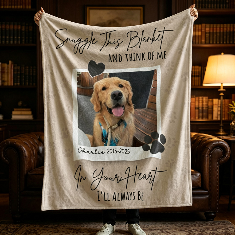 Personalized Dog Memorial Photo Blanket, Custom Pet Loss Remembrance Gift for Dog Mom Dad, In Loving Memory Keepsake, Sympathy Gift for Losing a Beloved Dog