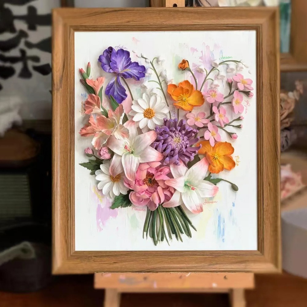 Custom Birth Month Flower Bouquet, 3D Clay Family Garden Gift for Grandma & Grandpa