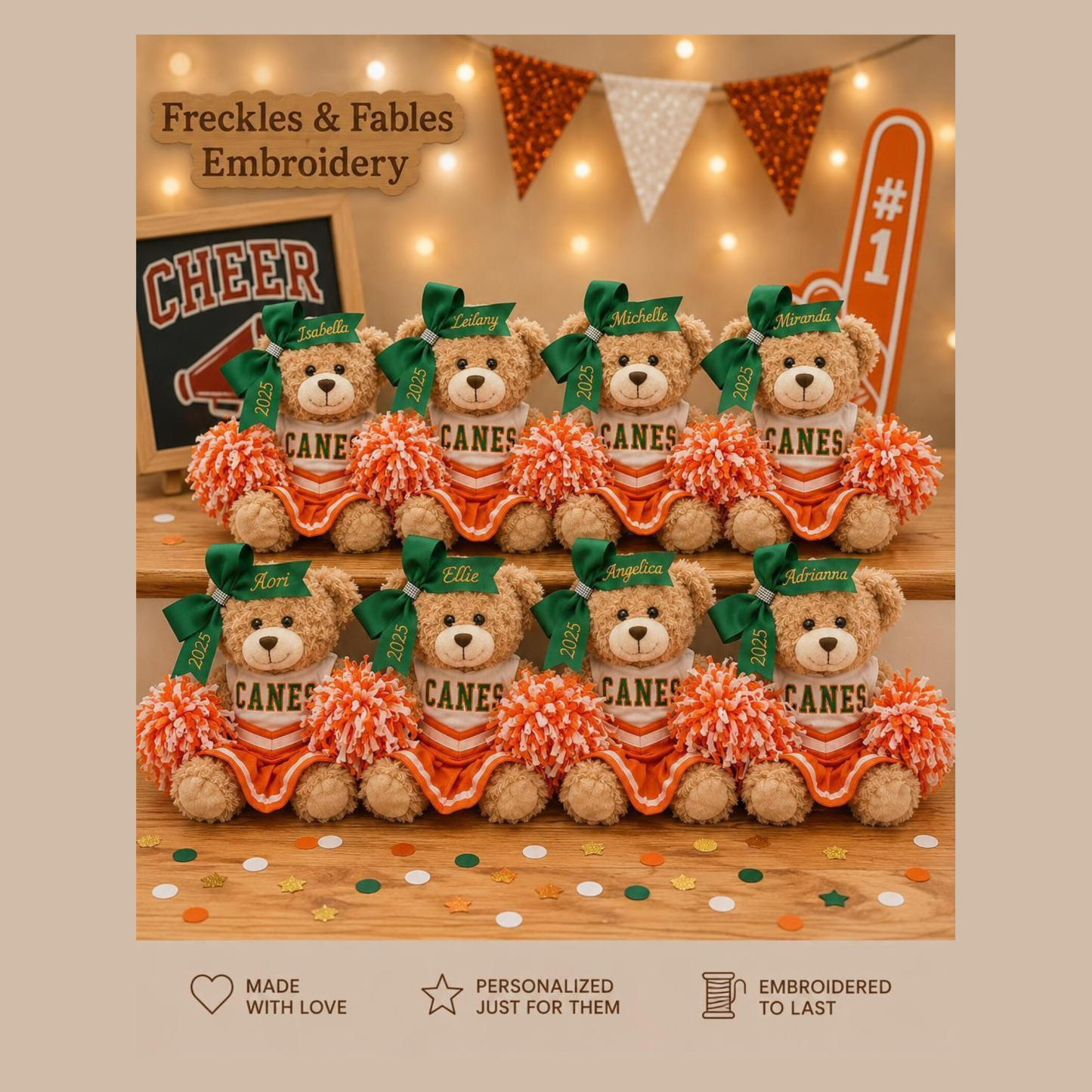 Personalized Cheer Bear Gift – Custom Embroidered Uniform & Bow, Team Spirit Stuffed Animal, Cheerleader Keepsake for Girls, Teammates & Coaches