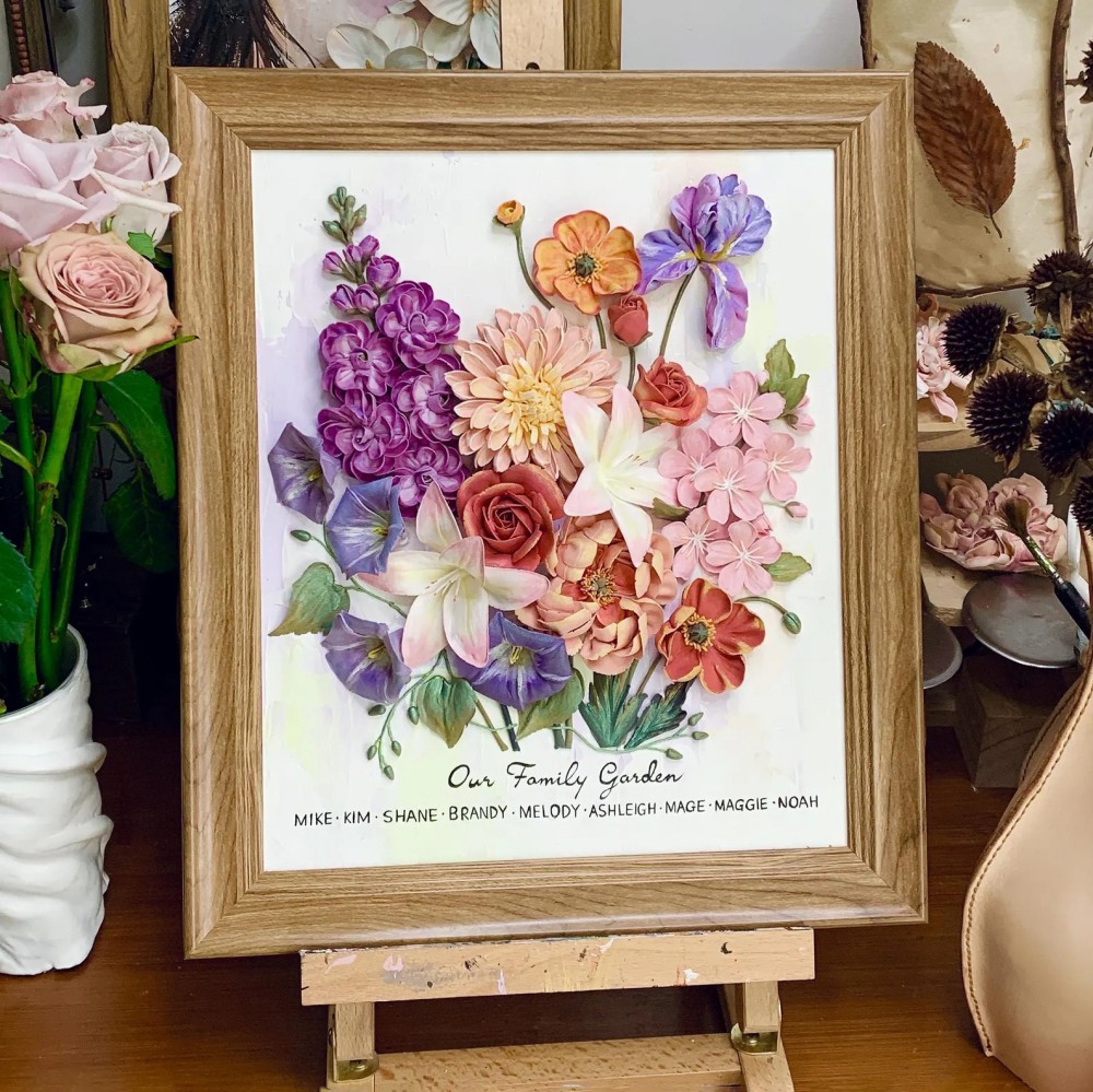 Personalized Family Garden Bouquet, Custom Birth Month Clay Flowers, Emotional Gift for Her