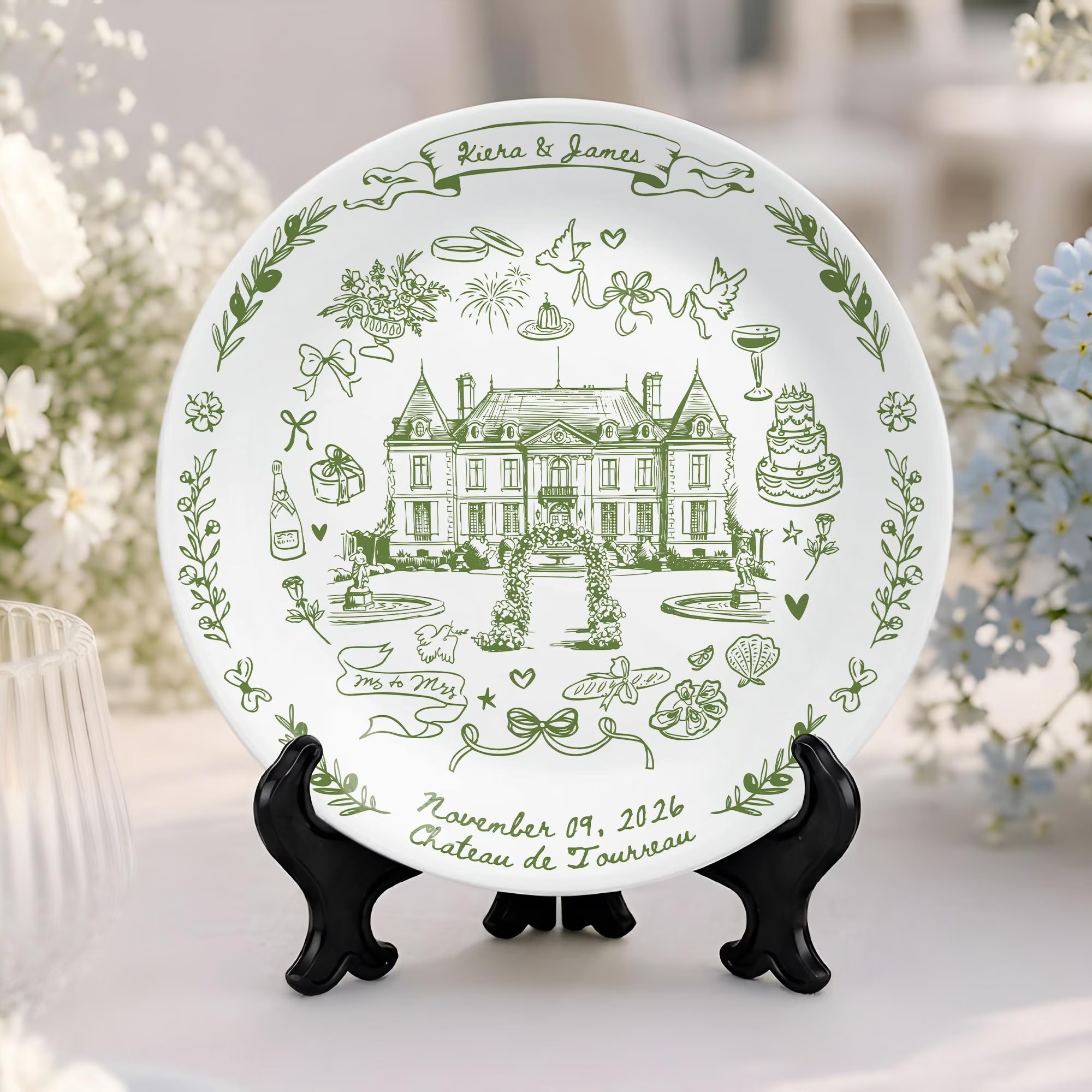 [Copy]Personalized Wedding Venue Plate, Custom Wedding Keepsake, Personalized Wedding Platter, Wedding Venue Portrait Gift, Newlywed Home Decor