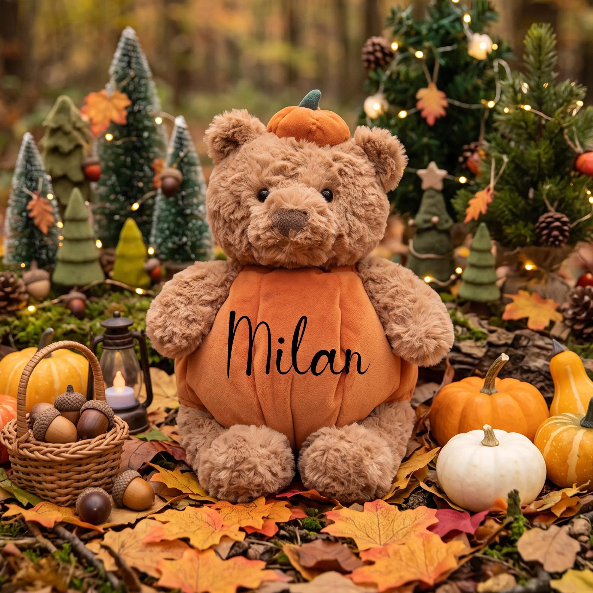 Personalized Halloween Pumpkin Bear Plush – Custom Name Printed Stuffed Animal, Baby's First Halloween Keepsake, Autumn Fall Decor Gift