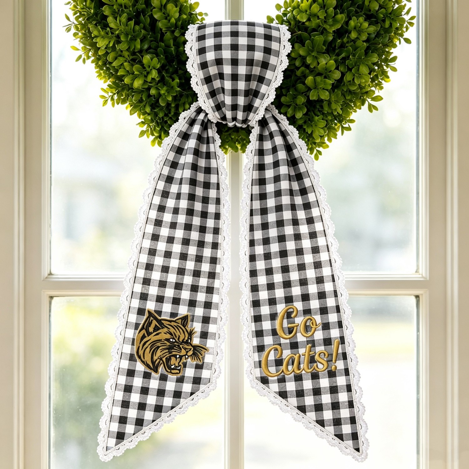 Personalized College Football Wreath Sash, Custom Monogram Door Bow, Striped Game Day & Tailgate Decor