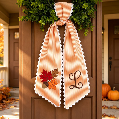 Personalized Embroidered Initial Fall Wreath Sash, Custom Front Door Decor