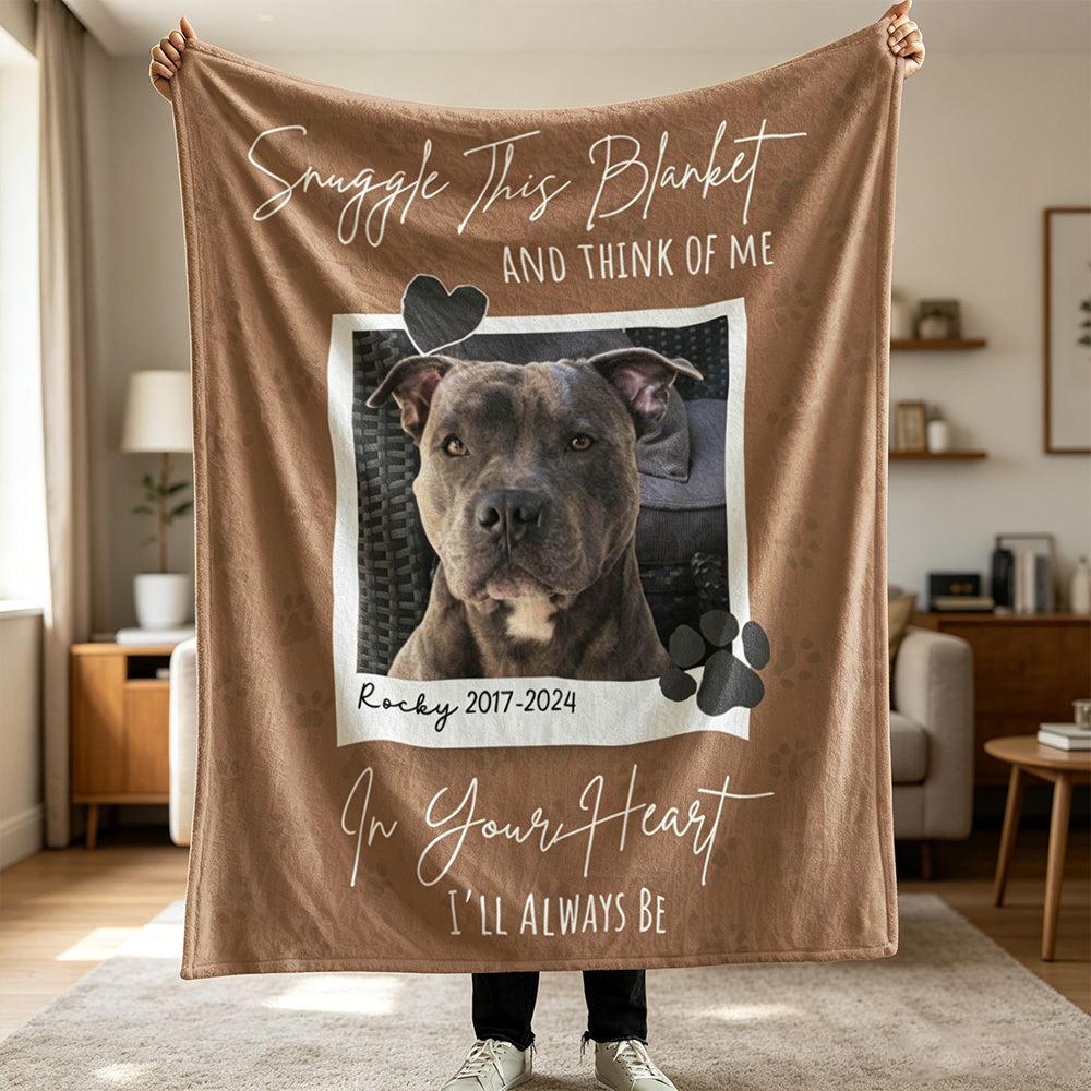 Personalized Dog Memorial Photo Blanket, Custom Pet Loss Remembrance Gift for Dog Mom Dad, In Loving Memory Keepsake, Sympathy Gift for Losing a Beloved Dog