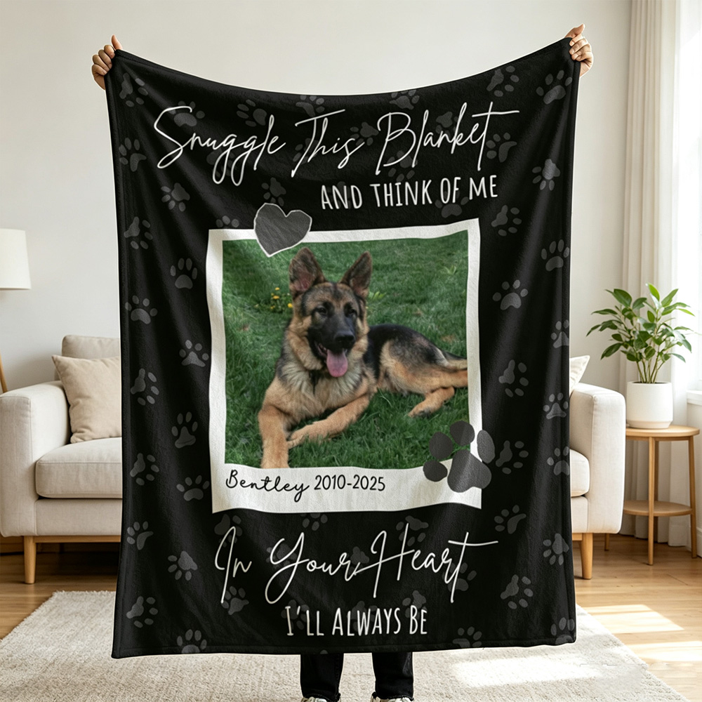 Personalized Dog Memorial Photo Blanket, Custom Pet Loss Remembrance Gift for Dog Mom Dad, In Loving Memory Keepsake, Sympathy Gift for Losing a Beloved Dog