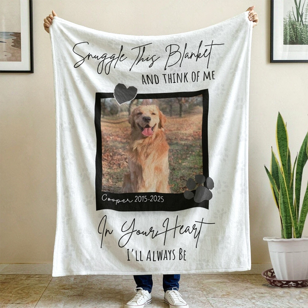 Personalized Dog Memorial Photo Blanket, Custom Pet Loss Remembrance Gift for Dog Mom Dad, In Loving Memory Keepsake, Sympathy Gift for Losing a Beloved Dog