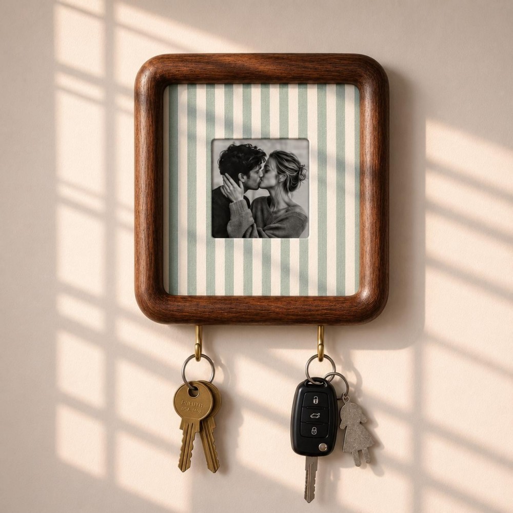 Personalized Couple Photo Key Holder Custom Wooden Wall Decor