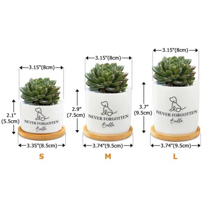 Personalized Pet Memorial Ceramic Planter Pot with Name and Paw Print Design, Succulent Flower Pot with Bamboo Base, Sympathy Gift for Dog Cat Lovers