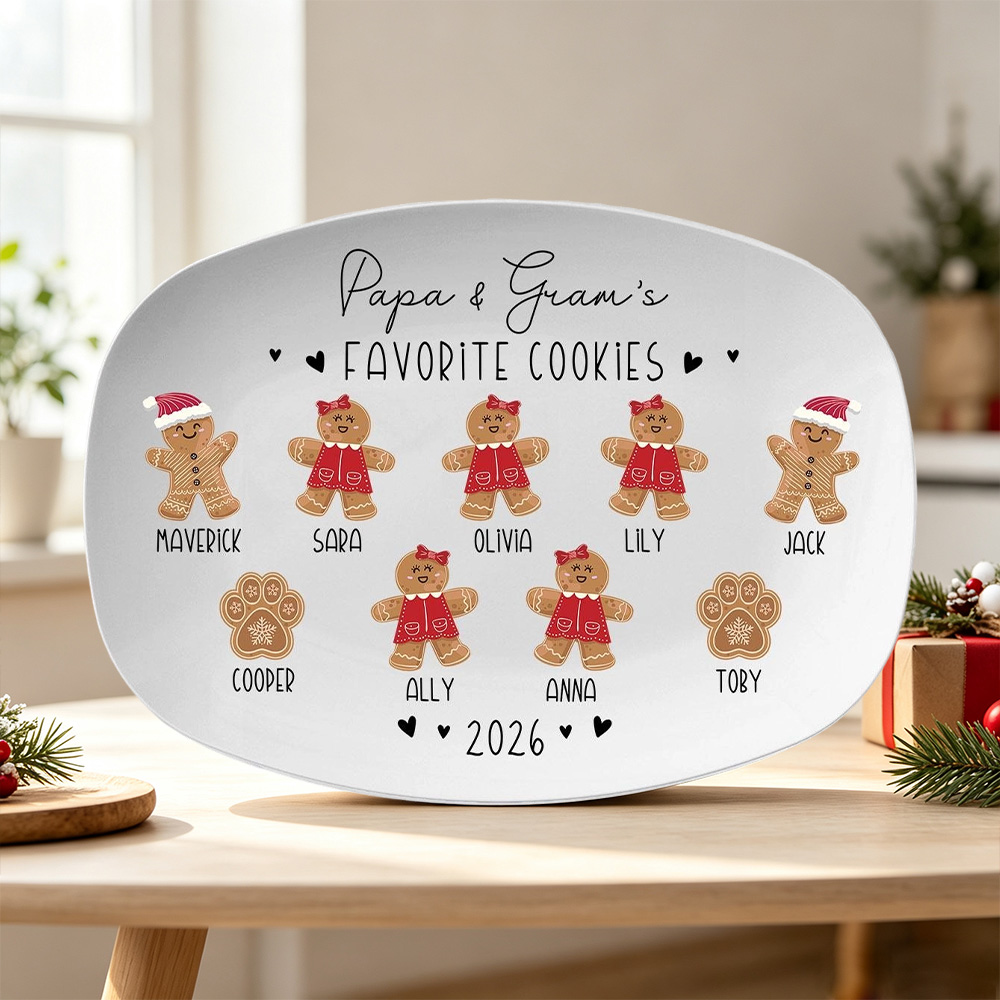 Personalized Grandma's Favorite Cookies Gingerbread Plate with Kids Names Christmas Gifts