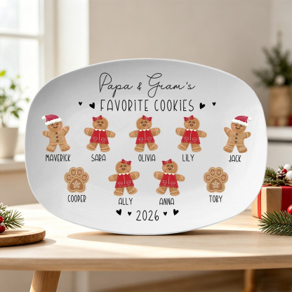 Personalized Grandma's Favorite Cookies Gingerbread Plate with Kids Names Christmas Gifts