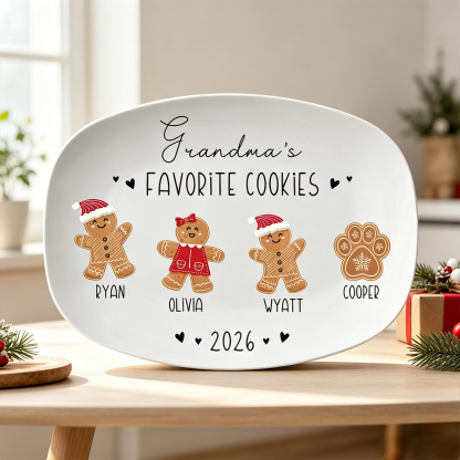 Personalized Grandma's Favorite Cookies Gingerbread Plate with Kids Names Christmas Gifts