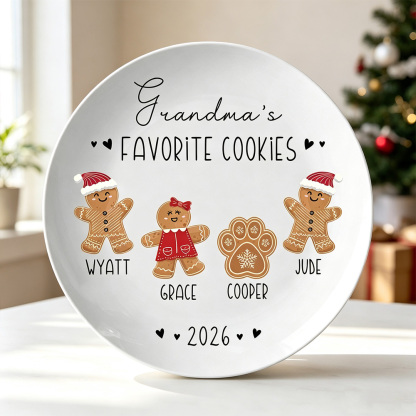 Personalized Grandma's Favorite Cookies Gingerbread Plate with Kids Names Christmas Gifts